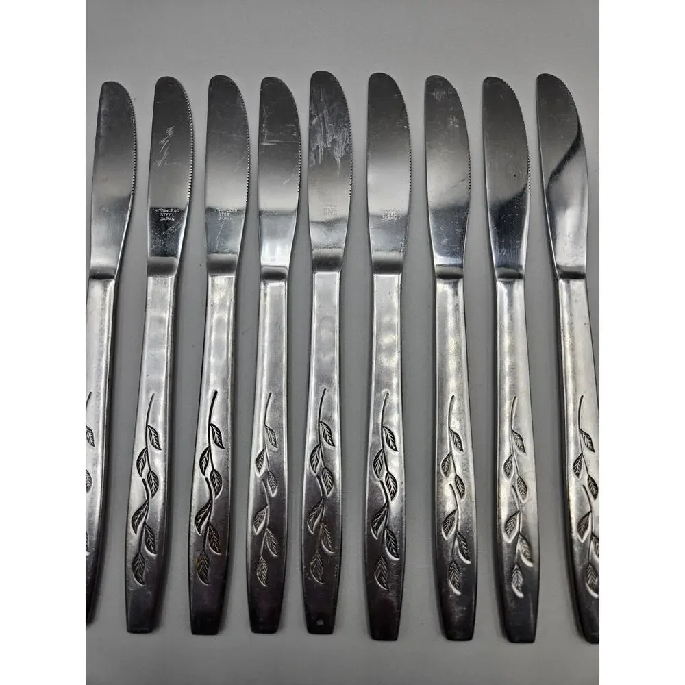 Nasco HAITI Stainless Japan Leaf Handle Silverware Flatware Dinner Knives 12pc
